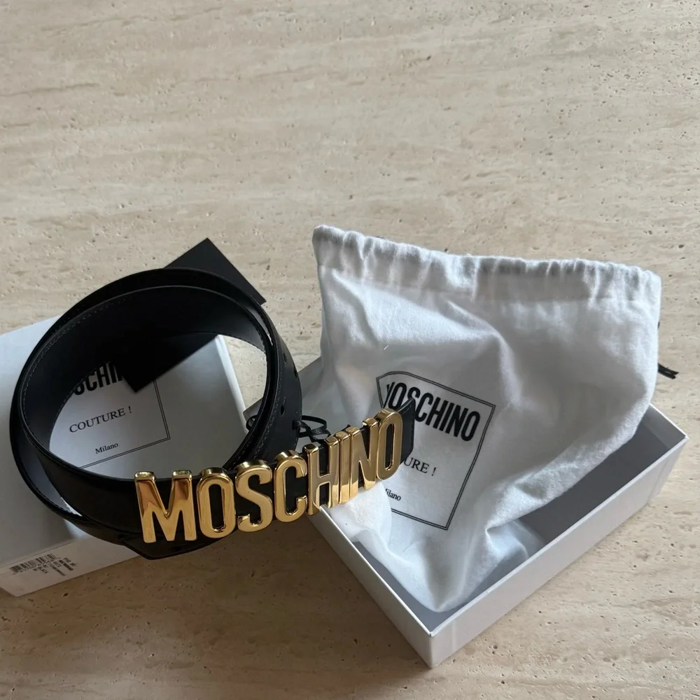 New MOSCHINO Genuine Leather Belt Black
